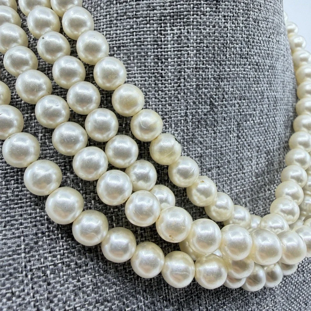 Cream Faux Pearl Multi Strand Necklace Chunky Coquette Statement Wedding Gift
